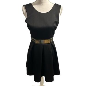 {Malloy} Black Open Back Dress with Belt